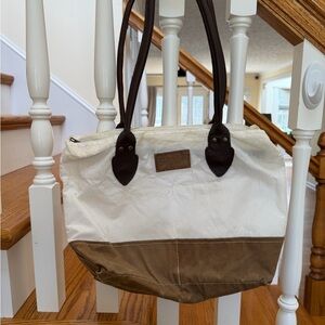 Stylish White and Brown Tote Bag